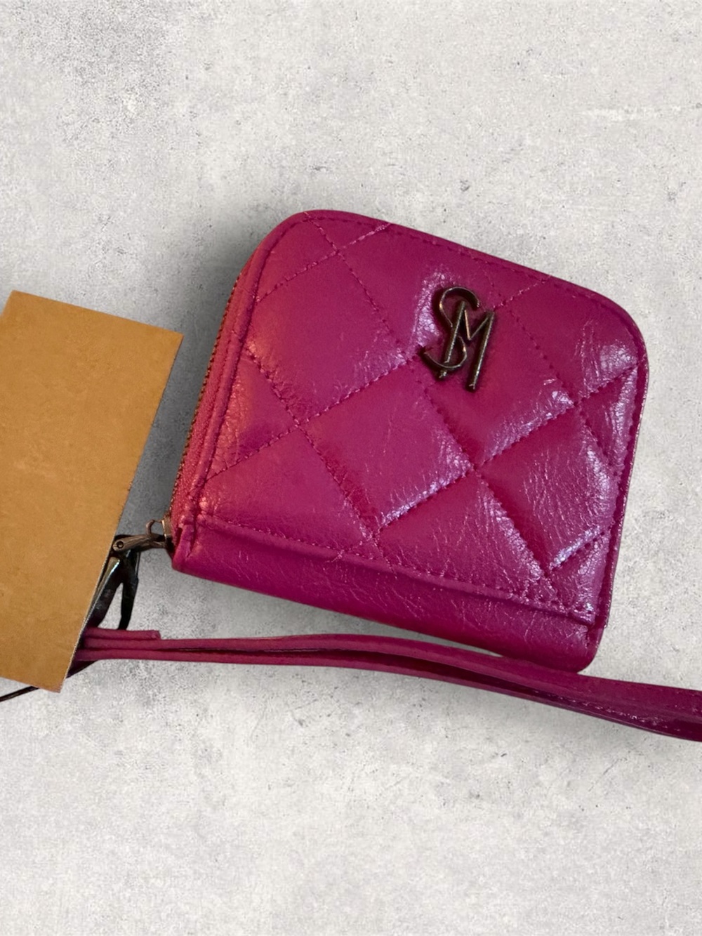 Steve Madden Quilted Zip Wristlet Wallet - HOT PINK Dark Fuschia BWELLY